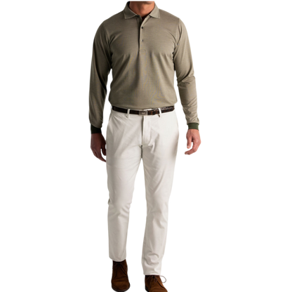 Fairway & Greene Men's Herringbone Natural Jersey Long-Sleeve Polo