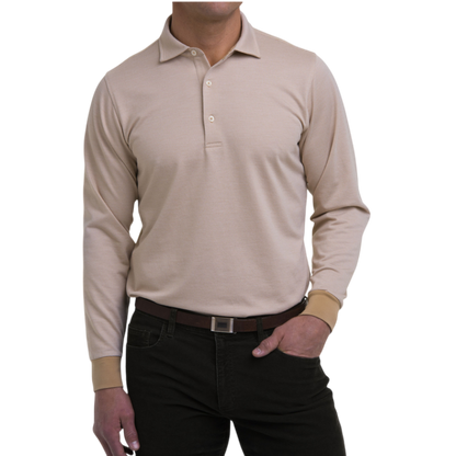 Fairway & Greene Men's Herringbone Natural Jersey Long-Sleeve Polo