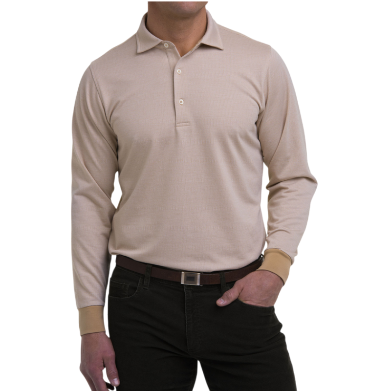 Fairway & Greene Men's Herringbone Natural Jersey Long-Sleeve Polo
