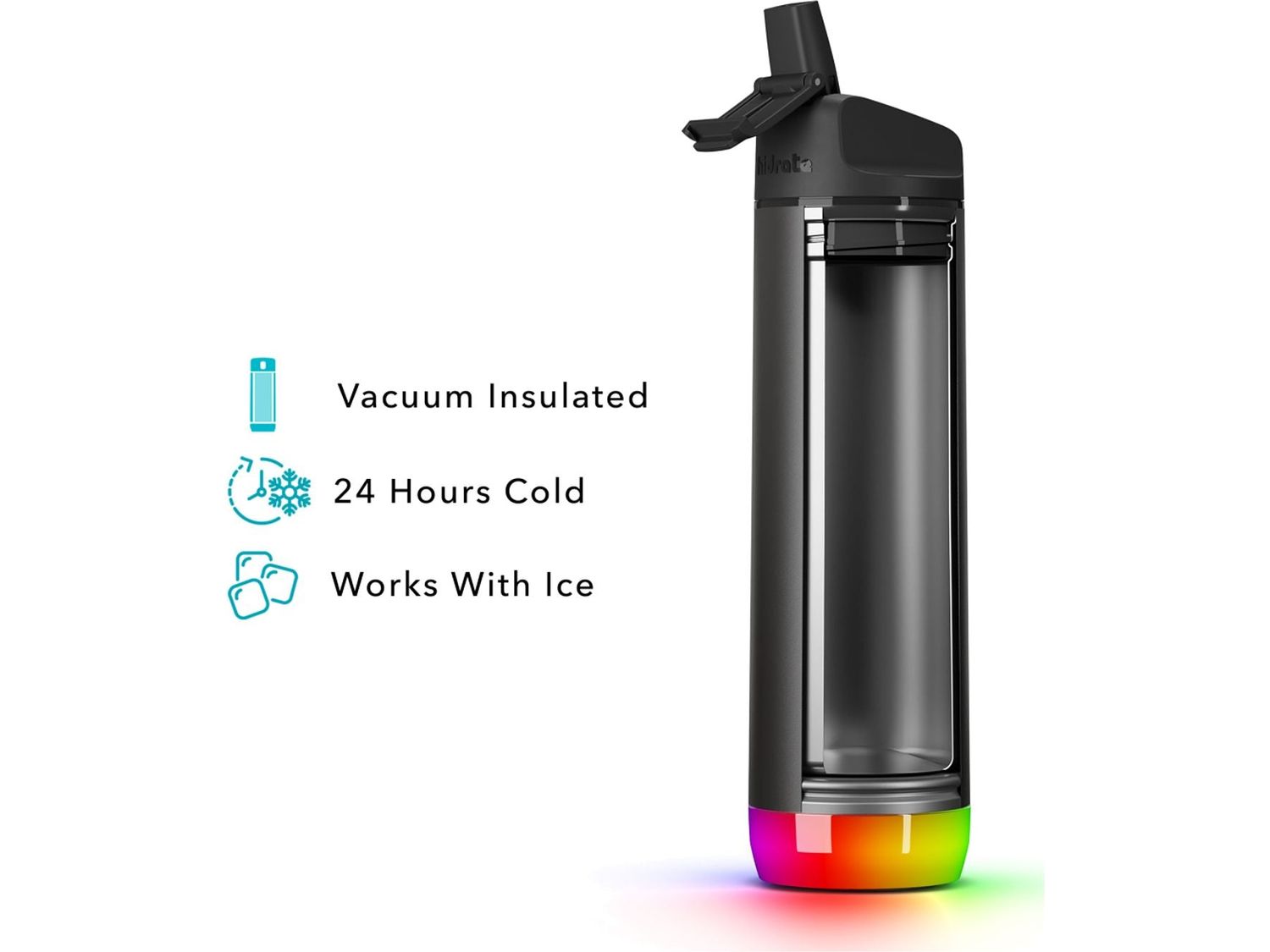 HidrateSpark Steel 21oz Straw Lid - Black / 21oz - Water Bottles w/Straw