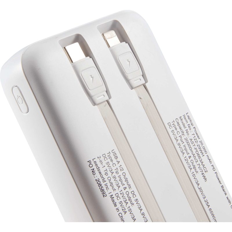 Laptop Power 20,000 mAh PD Power Bank with Integrated Cables - Wireless Power Banks - SwagWear