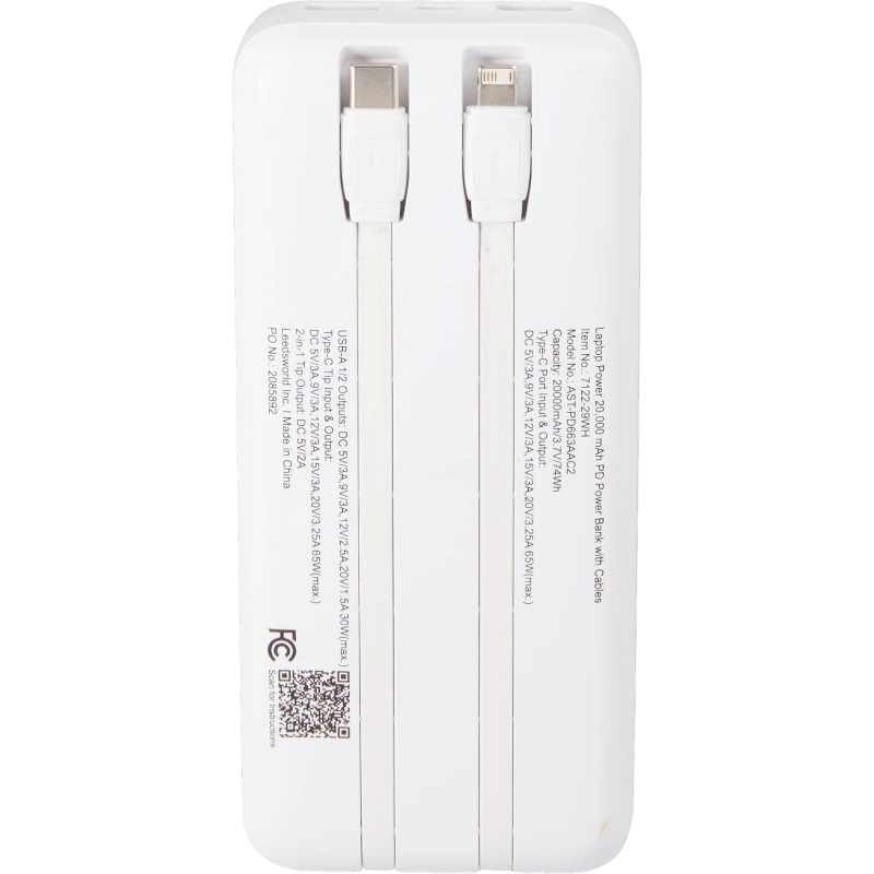 Laptop Power 20,000 mAh PD Power Bank with Integrated Cables - Wireless Power Banks - SwagWear
