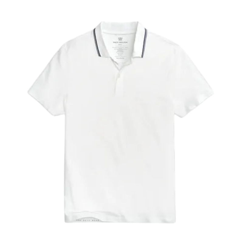 Mack Weldon Silver Pique Polo - Bright White Tipped / S - Polos