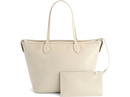 Pebbled Grain Wide Tote Bag with Wristlet - Taupe - Tote Bags