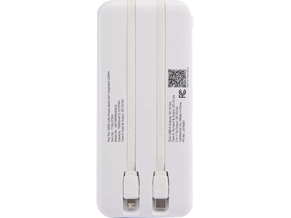 Pwr Pal 10000 mAh Power Bank with Integrated Cable - White - Wireless Power Banks