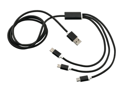 Realm 3-in-1 Long Charging Cable - Black - Charging Cables