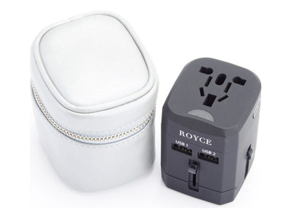 Royce International Travel Adapter and Leather Case - Silver - Power Adapters