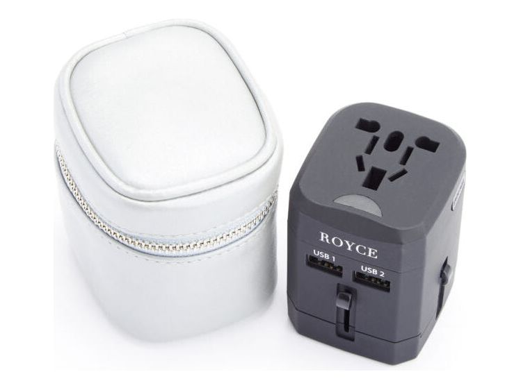 Royce International Travel Adapter and Leather Case - Silver - Power Adapters