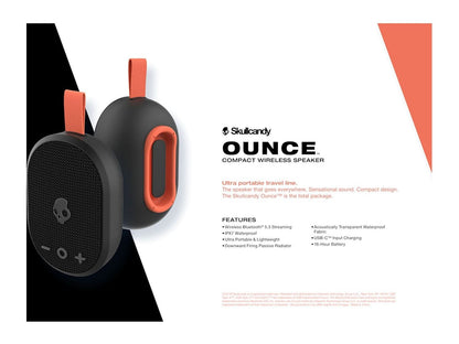 Skullcandy Ounce Bluetooth Speaker - Black - Waterproof Speakers
