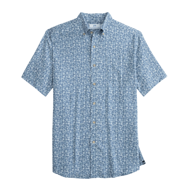 Southern Tide Men's Linen Rayon Ditzy Floral Short-Sleeve Sport Shirt - Button Down Shirts - SwagWear