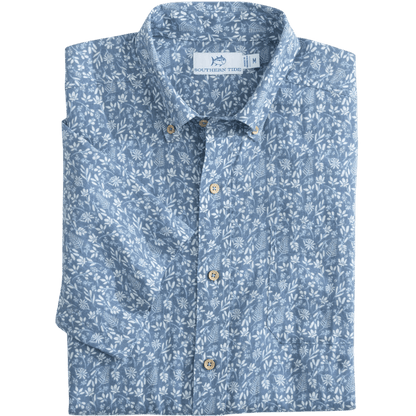 Southern Tide Men's Linen Rayon Ditzy Floral Short-Sleeve Sport Shirt - Button Down Shirts - SwagWear