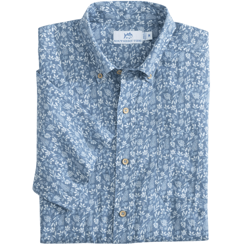 Southern Tide Men's Linen Rayon Ditzy Floral Short-Sleeve Sport Shirt - Button Down Shirts - SwagWear