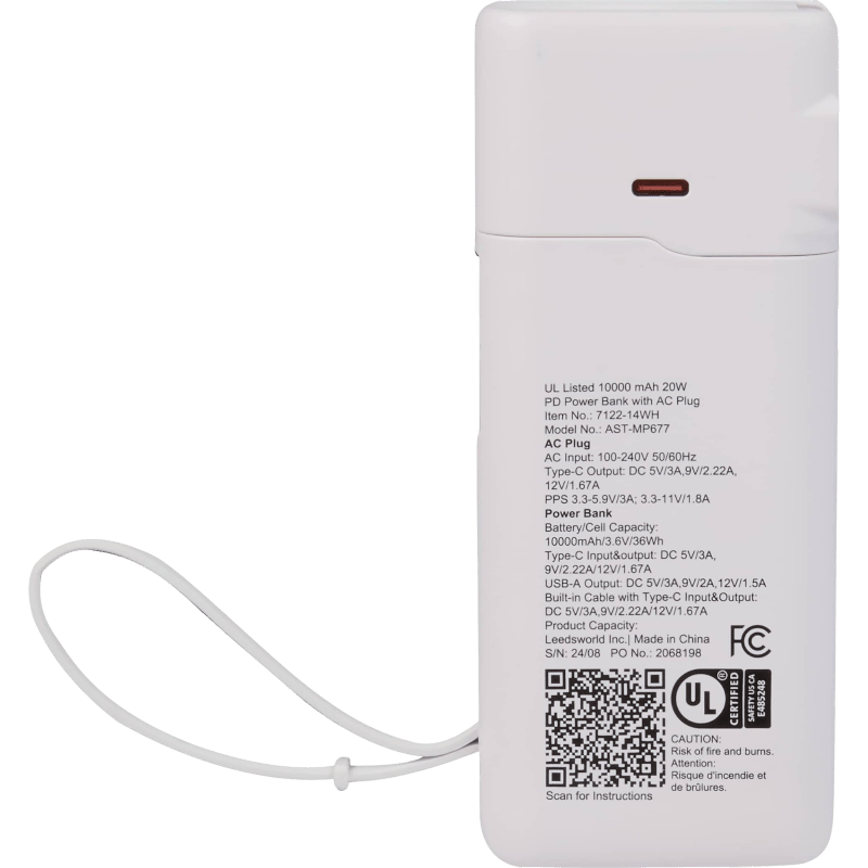 UL Listed 10,000 mAh 20W PD Power Bank with AC Plug - Wireless Power Banks - SwagWear