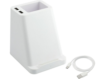 Wireless Charging Pen Holder w/ Dual Outputs - White - Charging Stands