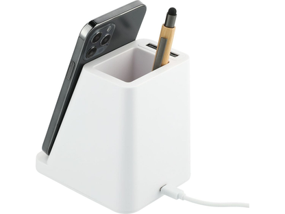 Wireless Charging Pen Holder w/ Dual Outputs - White - Charging Stands