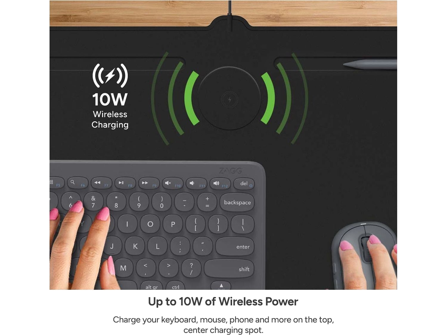 Zagg Desk Mat with Wireless Charging - Black - Charging Pads