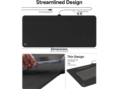 Zagg Desk Mat with Wireless Charging - Black - Charging Pads