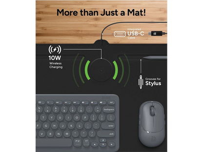 Zagg Desk Mat with Wireless Charging - Black - Charging Pads