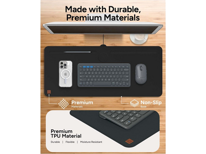 Zagg Desk Mat with Wireless Charging - Black - Charging Pads