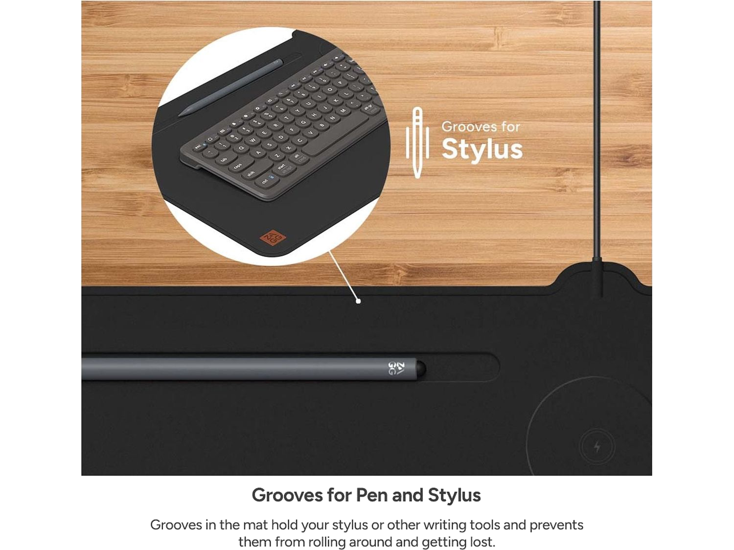 Zagg Desk Mat with Wireless Charging - Black - Charging Pads